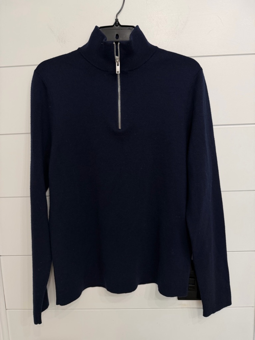 Sandro Women's Navy Half Zip Wool Pullover Sweater 36320 - Picture 5 of 12